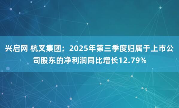 兴启网 杭叉集团：2025年第三季度归属于上市公司股东的净利润同比增长12.79%