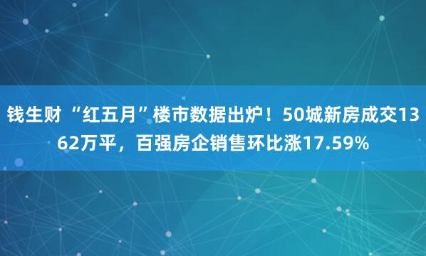 钱生财 “红五月”楼市数据出炉！50城新房成交1362万平，百强房企销售环比涨17.59%